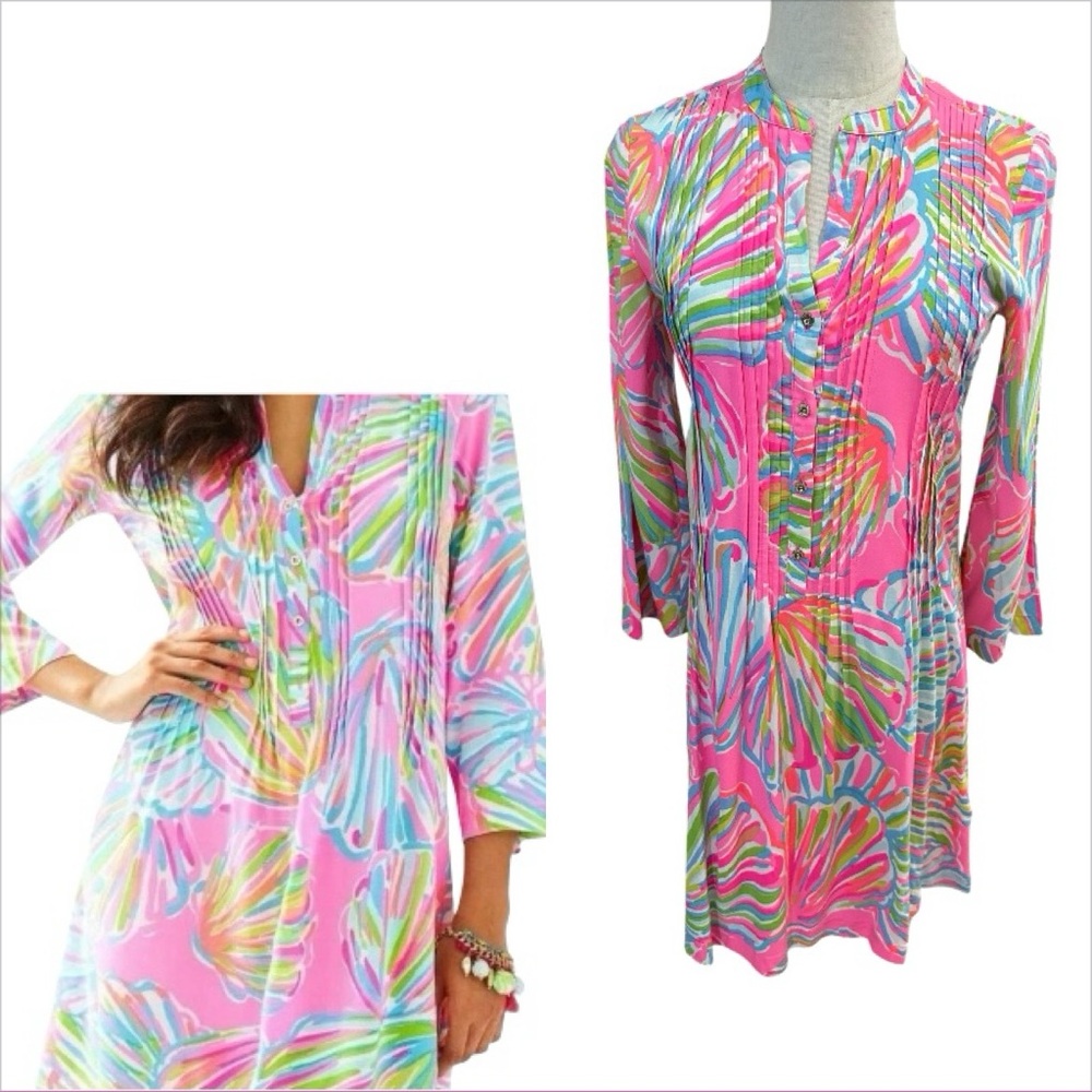 Lilly Pulitzer Sarasota Dress Pintuck Shellabrate‎ Pout Print Size XS